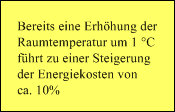 Bereits eine Erhhung der 
Raumtemperatur um 1 C
fhrt zu einer Steigerung 
der Energiekosten von 
ca. 10%